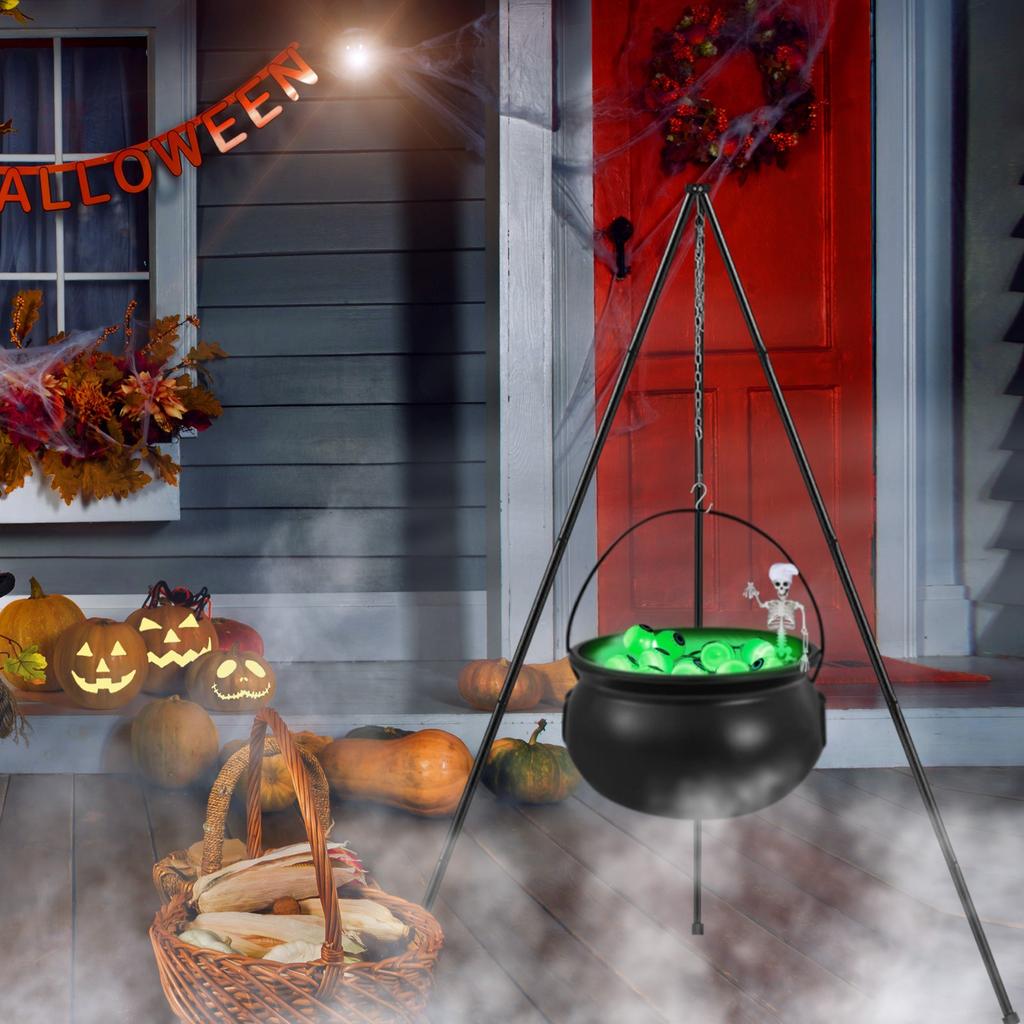 Decorations Outdoor,Witches Cauldron For Yard Decorations,Large Witches Cauldron On Tripod With String Lights, Skeleton And Eyeballs