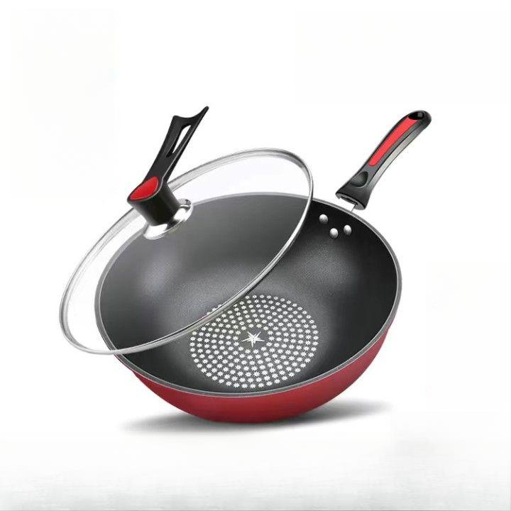 

Сковорода Crystal Drill с антипригарным покрытием, бытовая сковорода, сковорода с плоским дном, индукционная плита, газовая плита, универсальная кастрюля 34cm красный