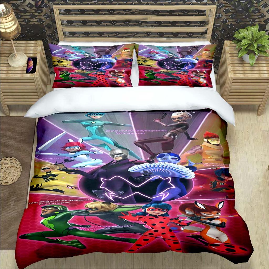 Classic Cartoon Cat Print Bedding Sets Bed Supplies Set Comforter Set Teens Girls Cartoon M-Miraculous Twin Single Kid Gift