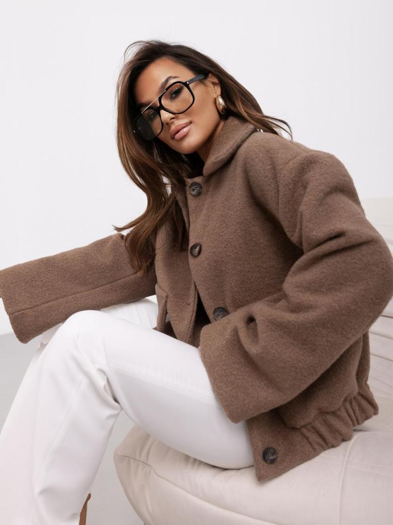 2024 Plaid Woolen Single-Breasted Coat - New Simple Fashion Solid Color