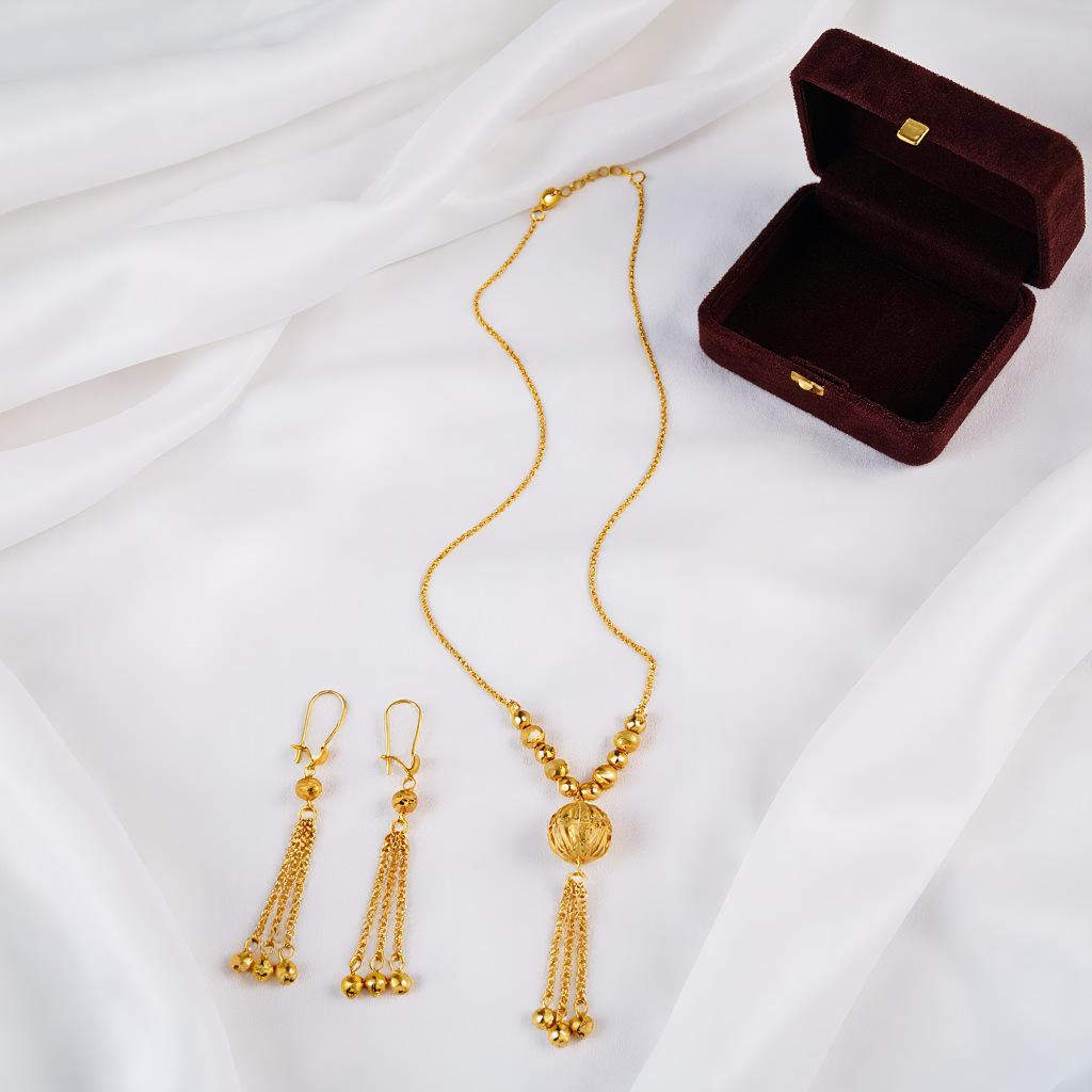 Gold-Plated Tassel Necklace & Earring Set: Middle Eastern Wedding Jewelry for Women