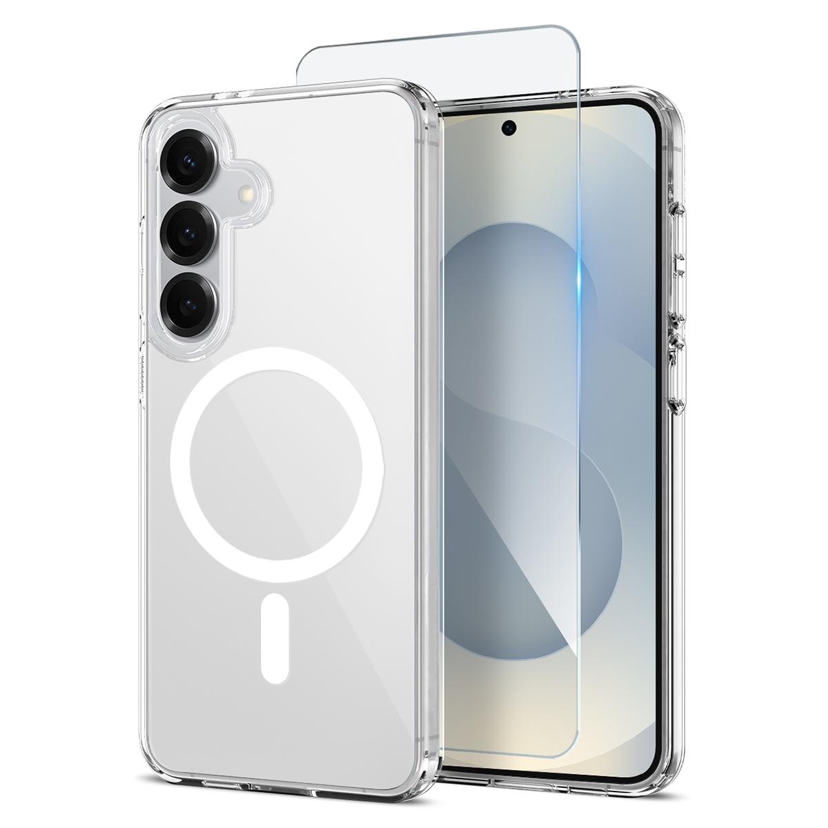 

NORTHJO For Samsung Galaxy S25+ Magnetic Case PC+TPU Phone Cover Set with Tempered Glass Film (Support Fingerprint Unlock) Transparent