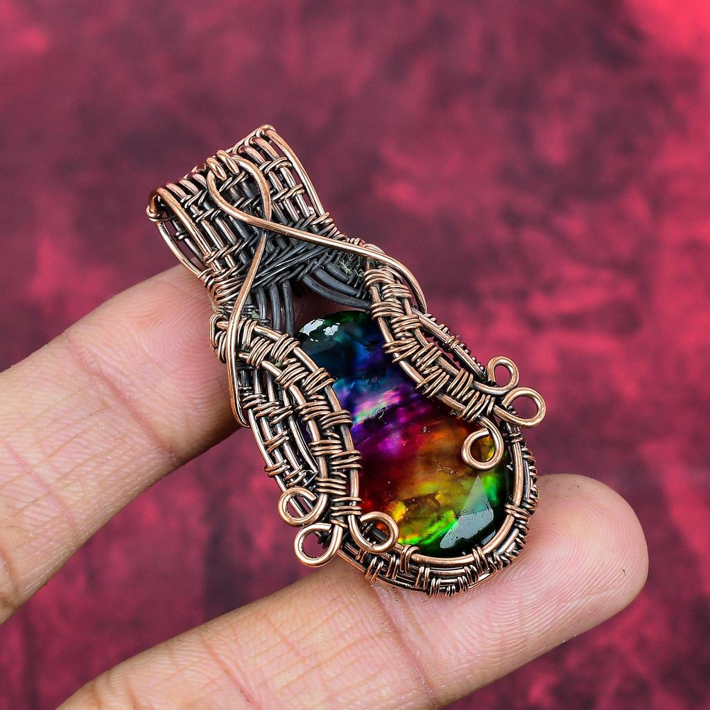 Faceted Ammolite Pendant Copper Wire Wrapped Pendant Natural Gemstone Pendant Copper Wire Jewelry for Gifts Handmade Pendant Wedding Jewelry