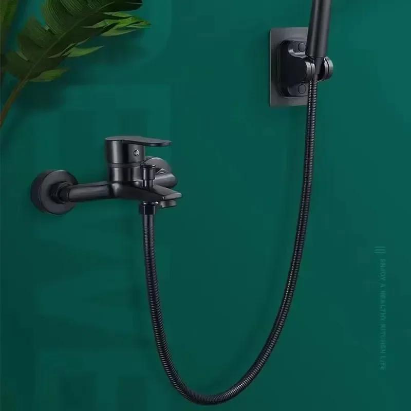 Long Extendable Garden Hose Bathroom Blacksilver Plumbing Extension Pipes 1.52M Stainless Steel Fittings Home Shower Pipe