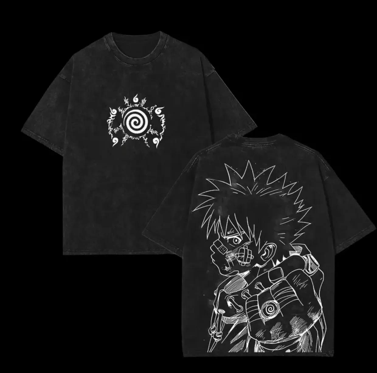 

Naruto T Shirt Men Acid Wash Back Print Kid Naruto Anime Graphic Cotton Streetwear Eight Trigrams Seal Vintage Bootleg Tee M