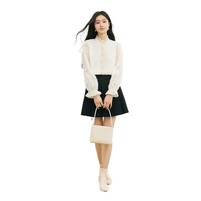 

Xiangying Women s French Style Ruffle Trim Long Sleeve Blouse M