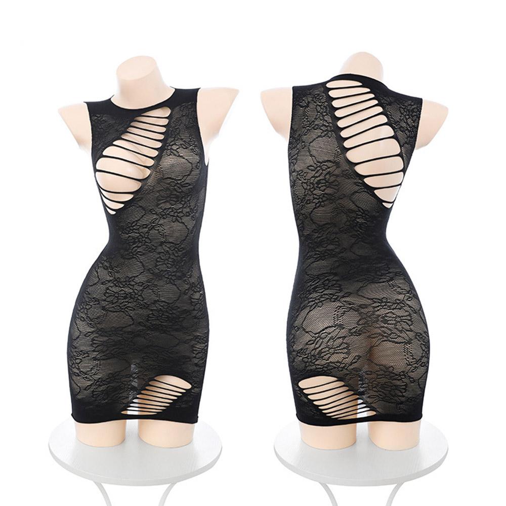 Women Sexy Sleeveless Tight Lace Lingerie Hollow Dress Sheer Elegant Intimate Apparel Trendy Sensual Outfit