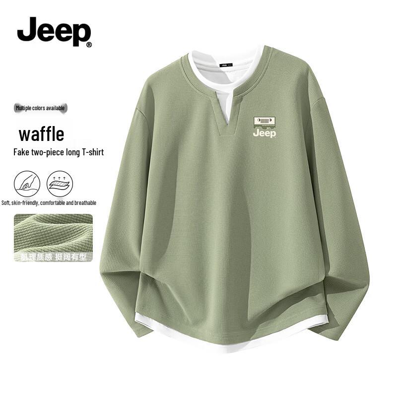 JEEP Men s V-Neck Waffle Knit Layered Look T-Shirt XL