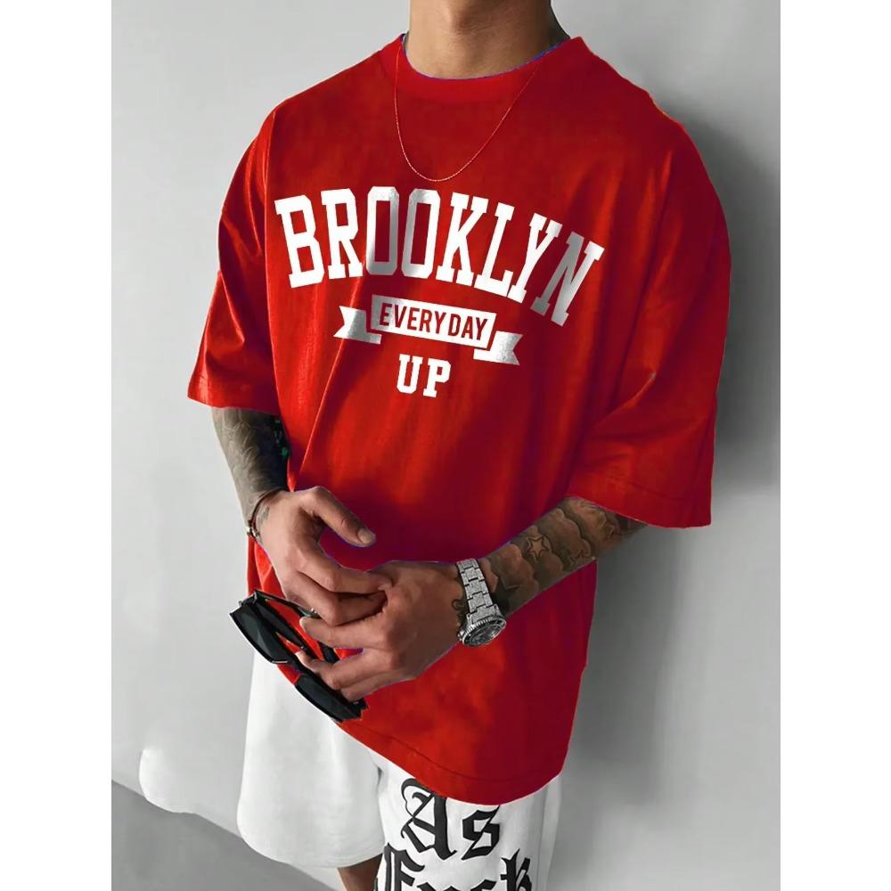 Summer Men's Cotton T-Shirt Brooklyn Print Top T-Shirt Men's Fashion Letter Vest Short Sleeve Clothing Harajuku Street Wear