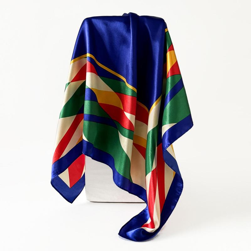 90cm Silk Scarf Large Square Scarf Women's New Patchwork Printed Flower Sateen Scarf Wrap Turban Shawl
