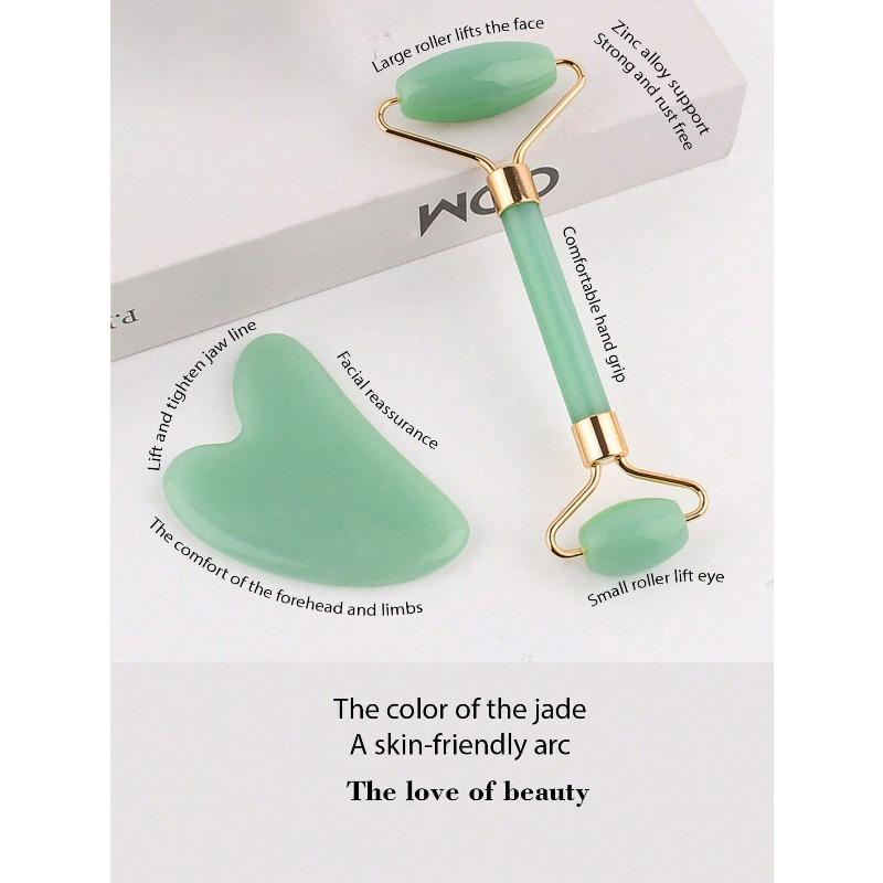 Set da 2 Pezzi per Massaggio Viso e Bellezza, Materiale Resina ABS, Rullo Massaggiante a Doppia Testa, Raschietto Triangolare, Set di Strumenti per Massaggio Gua Sha Corpo, Verde