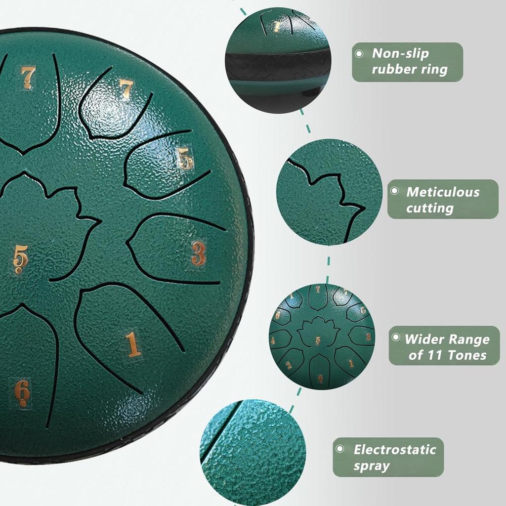 6 Inch 11 Notes Steel Tongue Drum, Glucophone Ethereal Percussion Instrument Music Drum For Yoga Meditation