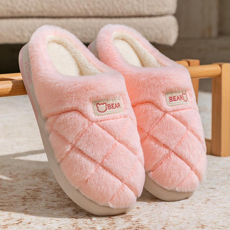 Wear non-slip thick-soled plush winter cotton slippers household cotton shoes women's warm and velvet home slippers