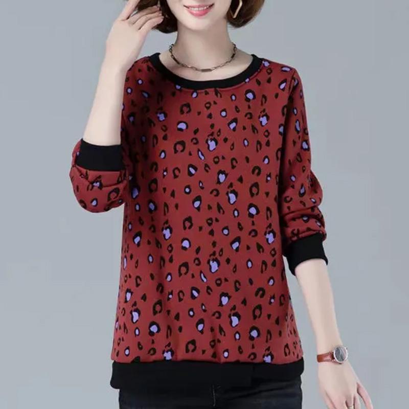Sweatshirt Women Winter Thickened Round Neck Inner Warm Printed Big Yard Bottom Shirt Tops
