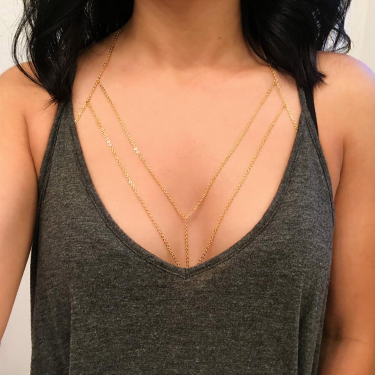 

New Sexy Chest Chain Bikin Body Chain for Women Simple Silver Color Summer Harness Decoration Jewelry Beach Party Accessories