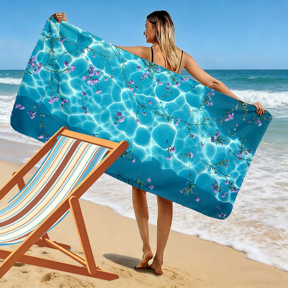 Floral Pattern with Blue Water Beach Towel Quick-drying for Travel Outdoor Sports Jogging Beach and Swimming