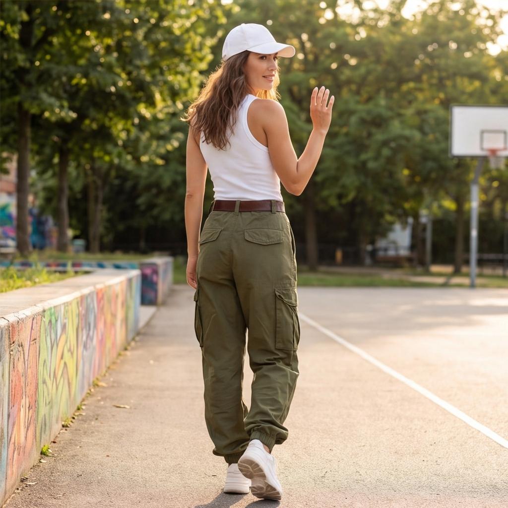 Pantaloni Cargo a Vita Alta da Donna Vestibilità Larga Pantaloni Casual con Tasche Fondo con Coulisse Stile Rilassato