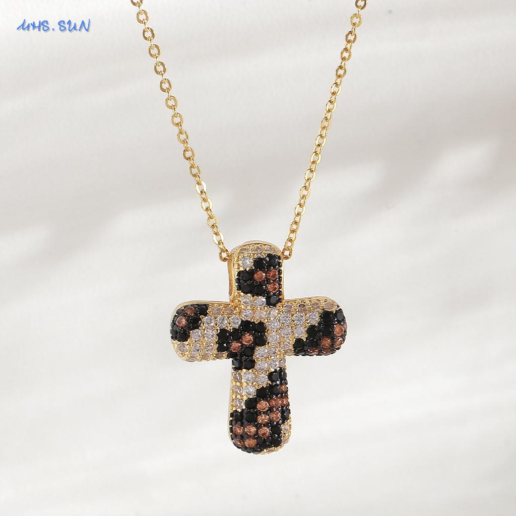 MHS.SUN Luxury Zircon Bubble Cross Pendant Necklace for Women Men Fashion Gold/Silver Color Religious Crosses Jewelry Gift