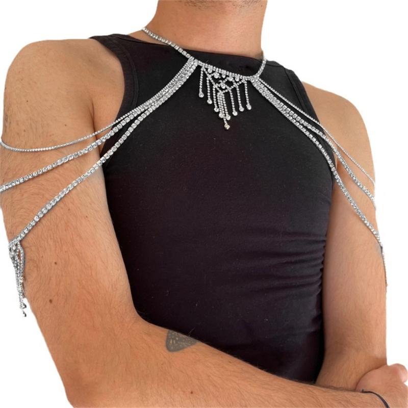 

Sexy Shoulder Chain for Women Rhinestones Tassels Shoulder Chain Necklace Body Chain Night Club Decor Valentines Gift серебряный