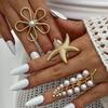 Gold Color Starfish Ring Flower Shape Flower Ring Romantic Pearl Ring  Perfect Gift