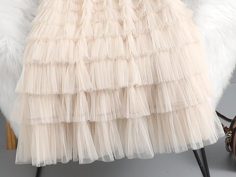 Autumn/Winter Layered Mesh Pleated High-Waisted Fluffy Long Skirt