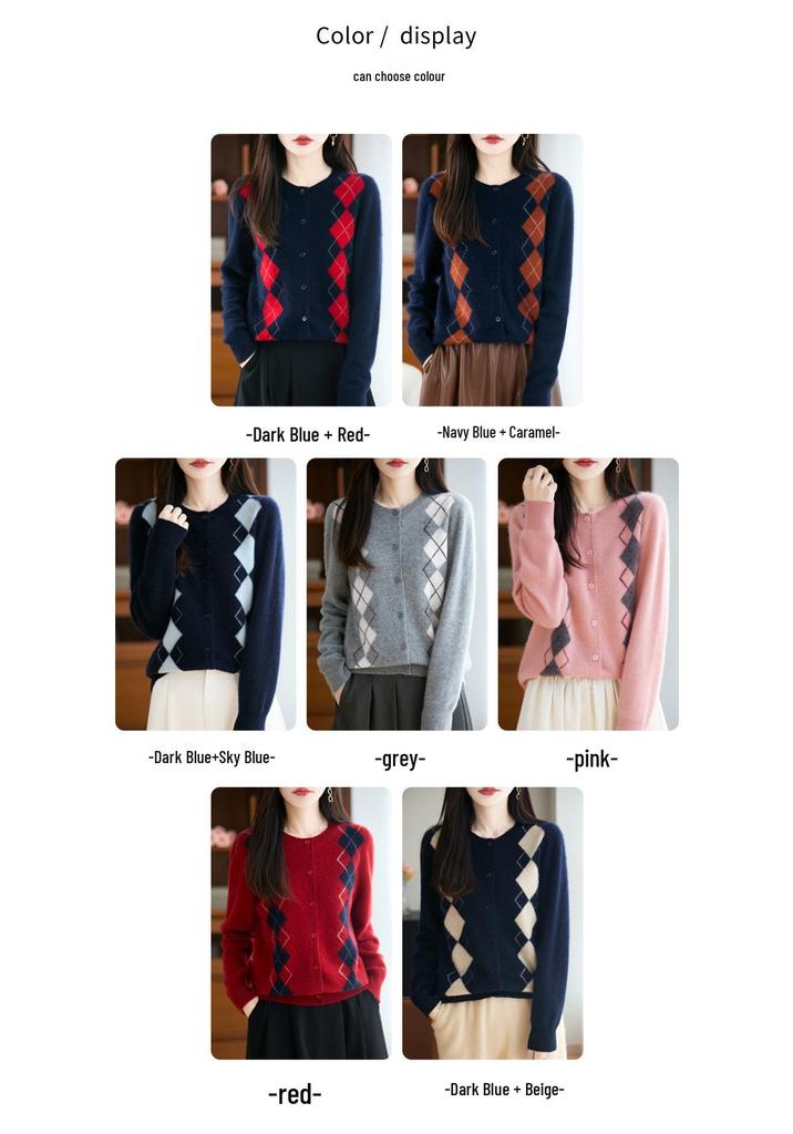 Women's 100% Wool Cashmere Cardigan, Round Neck, Loose Knit, Soft Thickened Coat for Autumn/Winter.