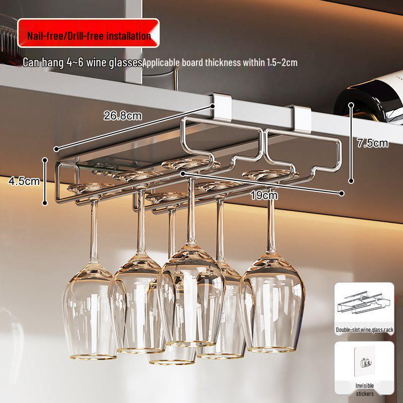 

Wall-Mounted Wine Glass Rack Cabinet - Under Cabinet Storage & Inverted Rack.