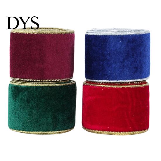 Wide Ribbon for Wreaths Velvet Christmas Ribbon, 2.5 x 78 Inch Wired with Gold Edges Red Green Gift Wrapping, Bow Making, DIY Crafts, Garland, Wreath,