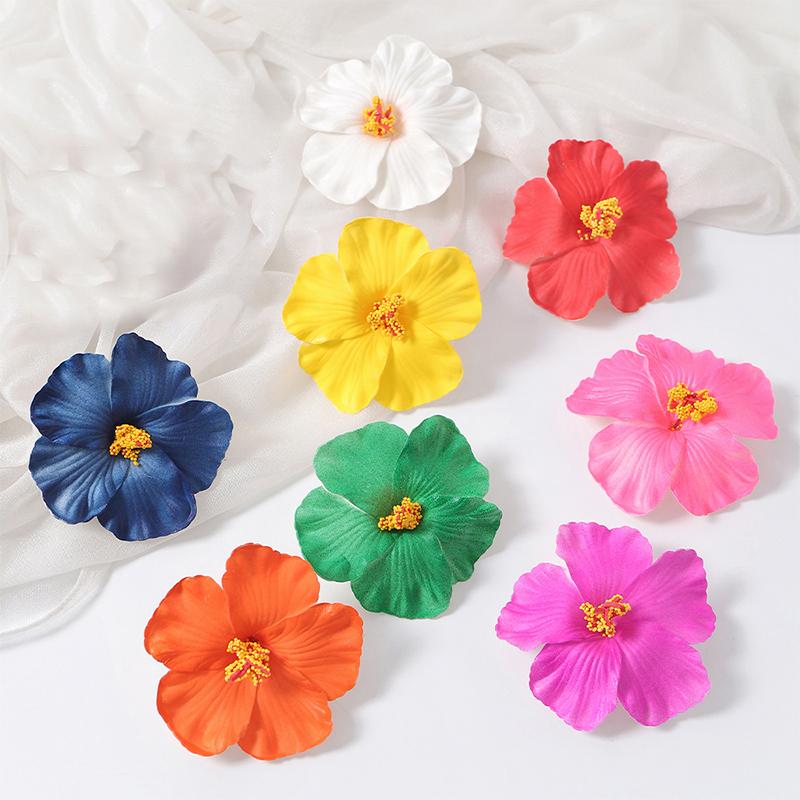 10Pcs Artificial Tropical Palm Leaves Fake Hibiscus Flower for Beach Table Decor Hawaiian Party Supplies Wedding Decoration Gift