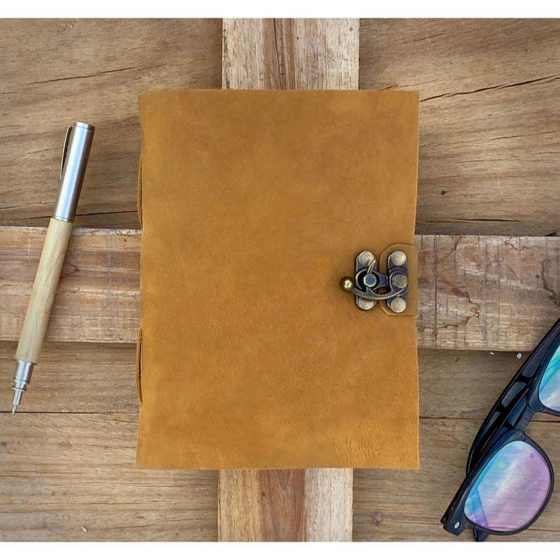 Handmade Vintage Leather Journal - Blank Spell Book of Shadows, Grimoire Journal, Travel Writing Notebook, Deckle Edge Paper Lock Closure