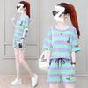 Summer Fashion Loose Short-sleeved Shorts Age-reducing Casual Two-piece Striped Shirt Sports Suit for Female Students