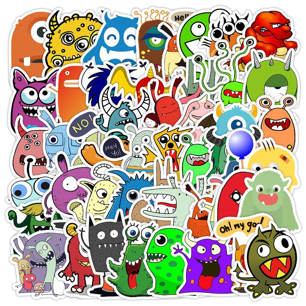 50pcs Cartoon Monster Graffiti Stickers: Waterproof, Creative Decorations for Car, Phone, Computer - Perfect for Students