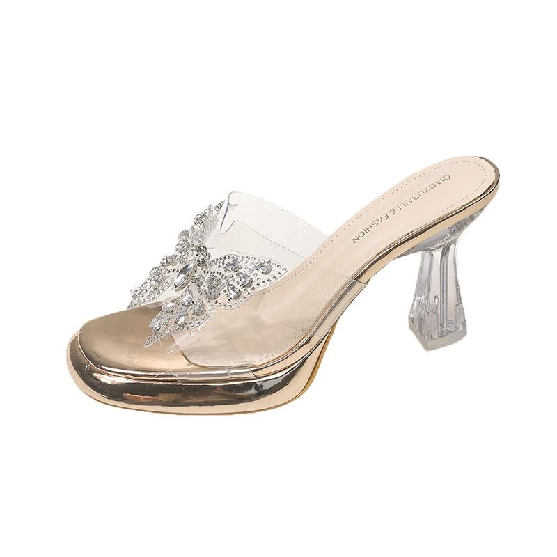 Fairy wind thick-soled cool slippers female 2025 summer new bow temperament high heels OL thick heel outer slippers