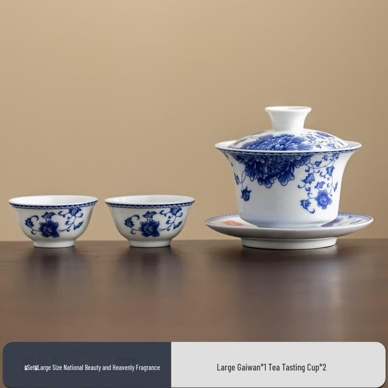 Large Blue & White Porcelain Gaiwan Tea Bowl