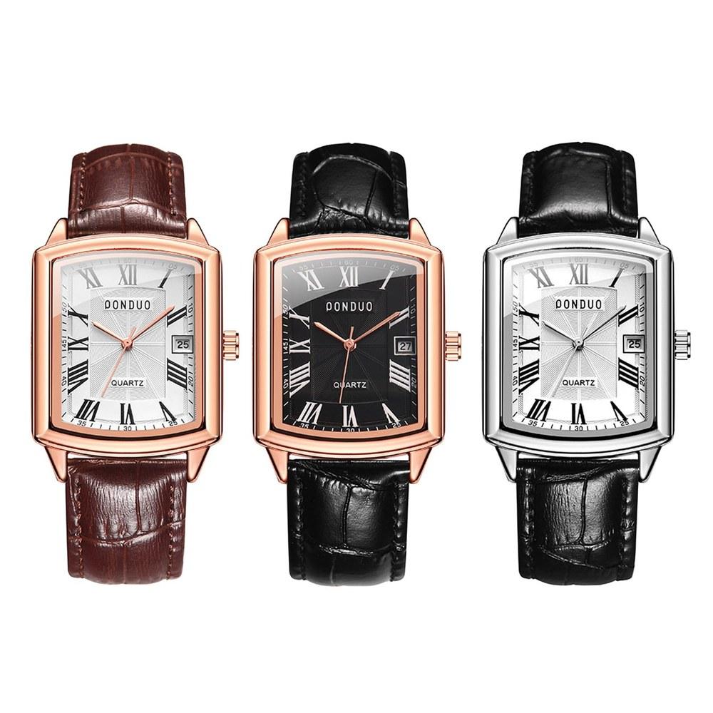 Aroncent Men's Square Waterproof Wristwatch Roman Analog Leather Belt Antique Simple Stylish