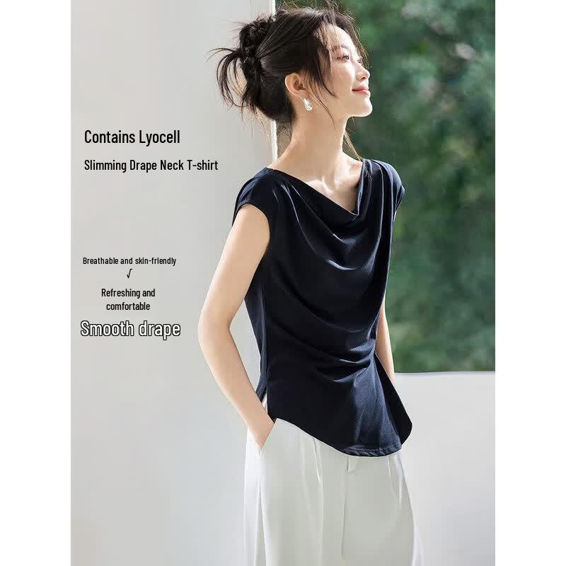 Women s Asymmetric Off-Shoulder Pleated Cotton Top 2XL