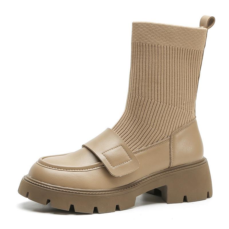 

Leather flat for Huizhou women s shoes grape mother same medium boots autumn and winter new warm Martin boots women 40 хакі