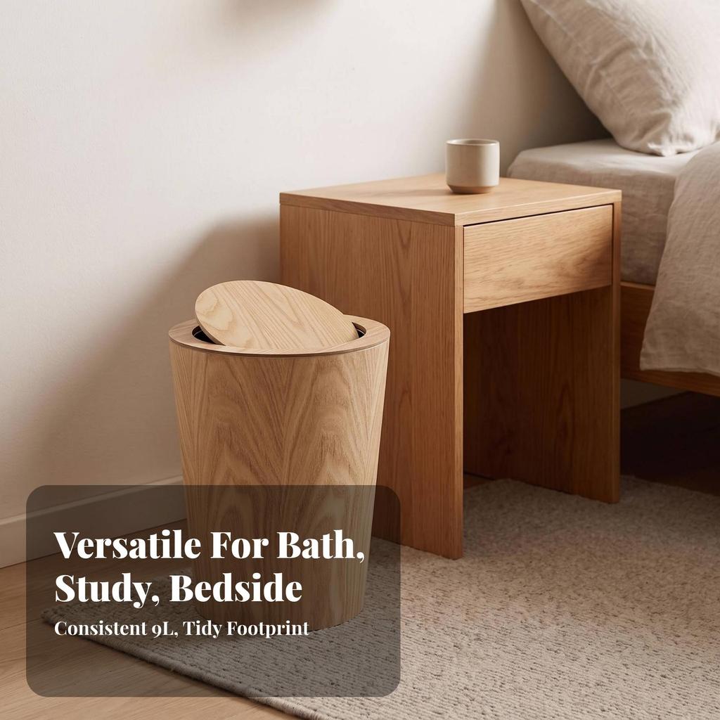 Trash Bin with Swing-Top Lid Space-Saving Wastebasket Slim for Office, Bedroom