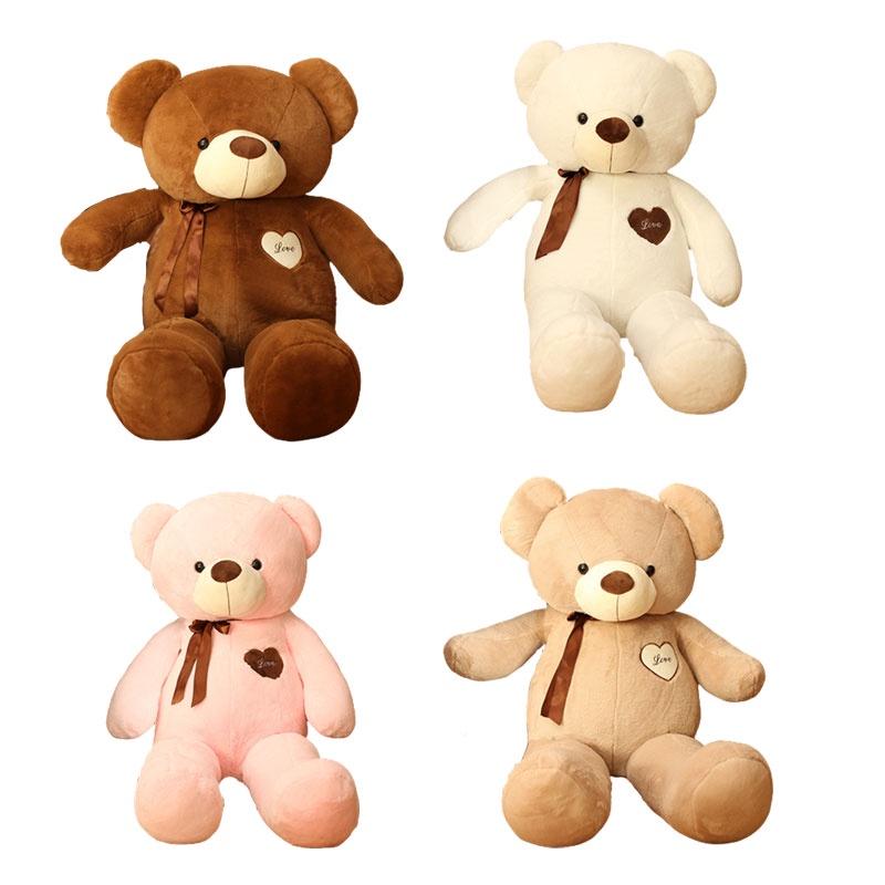 Adorable Silky Ribbon Teddy Bear Plush Toy For Girls Pp Cotton Stuffed Animal In Short Plush