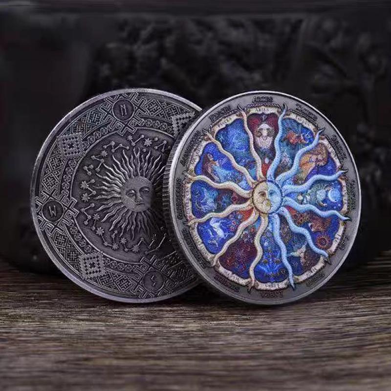 Twelve Tarot Constellation Luck Challenge Coin Flip Fidget Sensory Toys For Adults Kids Cool Stuff Commemorative Gifts