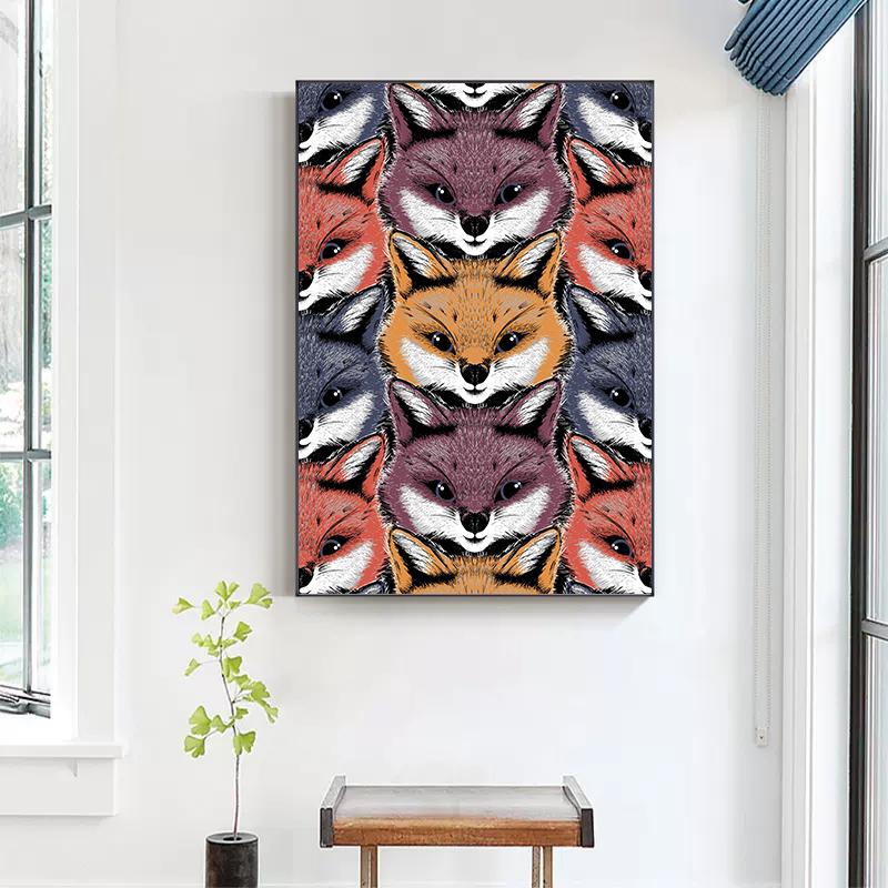 Vintage Fluffy Red Fox Faces Poster Canvas Painting Cute Animal Wall Picture For Living Room Home Decoration Frameless