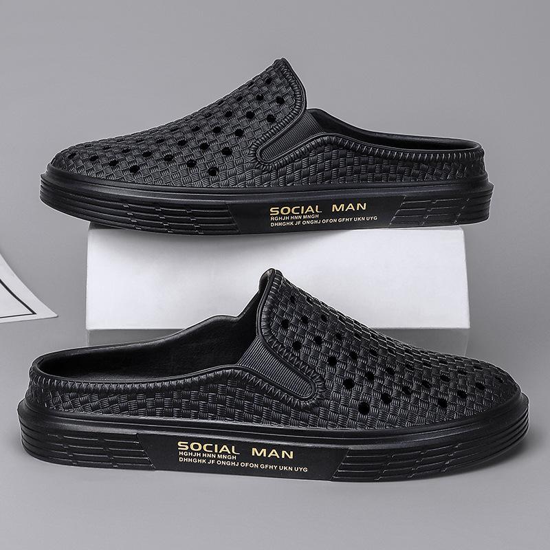 

Летняя мужская обувь, британская повседневная универсальная, тапочки на одну ногу, модные сандалии 39-40 чёрный