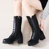 European and American High-heeled Mid Length Boots 2024 Autumn New Style Simple Square Heel Anti Slip Temperament Women's Boots