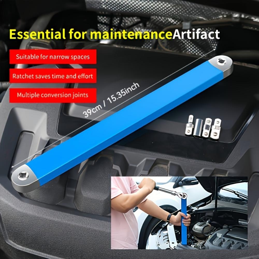 

Универсальный удлинительный ключ, 39 см/15,35 дюйма, Переходник с трещоткой, Удлинитель, Быстросъемная головка, Универсальный инструмент для авторемонта, Прочные материалы синий
