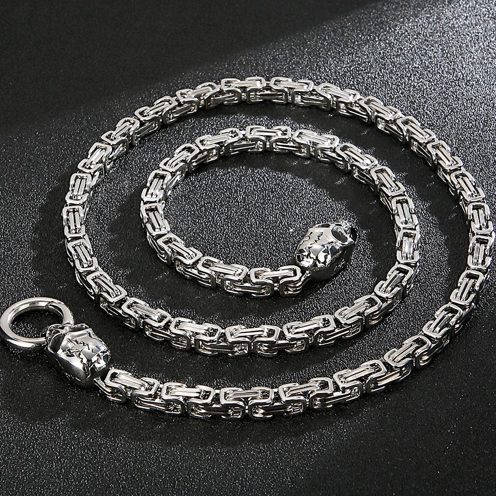 Goth Skull Face Man Necklace Stainless Steel Punk Jewelry 6MM Wide 28.3" Long Link Chain Necklaces Halloween Gifts for Guests