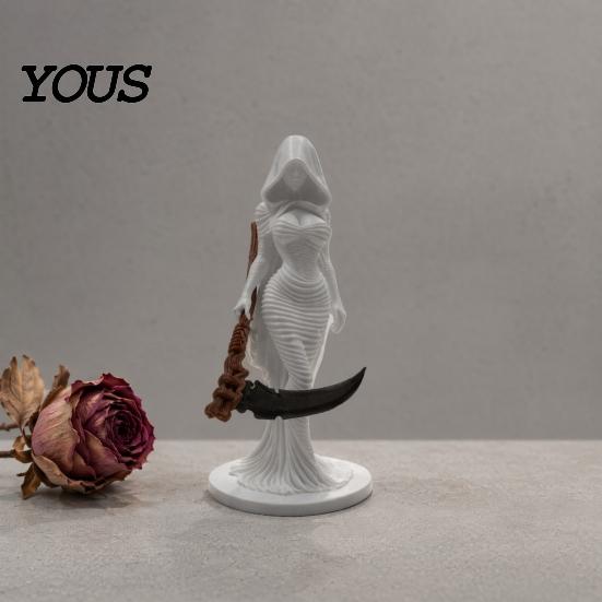 Statua di Falciatore della Morte Gotico Stampata in 3D Donna con Cappuccio, Statuetta, Scultura Decorazione di Halloween Decorazione per Feste per Casa Ufficio Scrivania