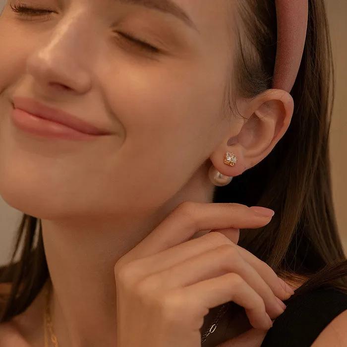 Cubic Pearl Layered Post Earrings SHER0053
