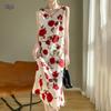 Silk Satin Women's V-neck Print Spaghetti Strap Maxi Dress - Summer 2025 Collection