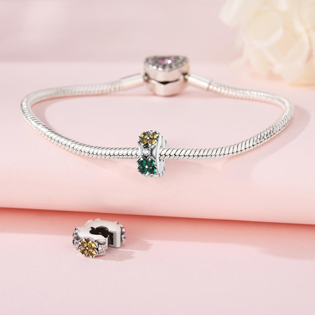 Beads Copper Charms Original Green Four-Leaf Clover Beads Fit Bracelet Jewelry Diy Women Fine Gift Accessory
