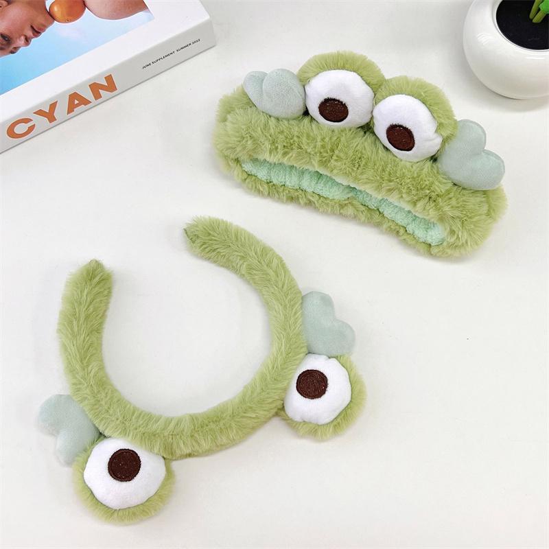 Frog Plush Hair Band Wash Hair Band Green Frog Eyes Love Headband Cartoon Wash Hair Clips
